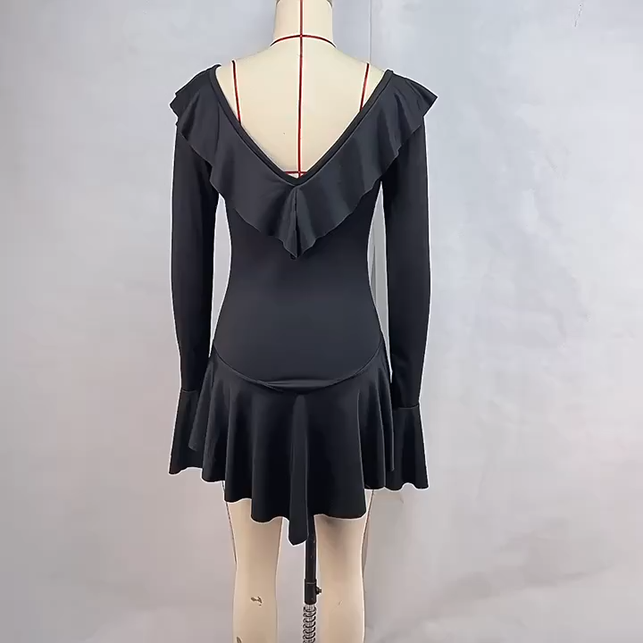 OM- 2024 Lotus Leaf Edge Pointed Collar Tie-Up Bell Sleeve Dress