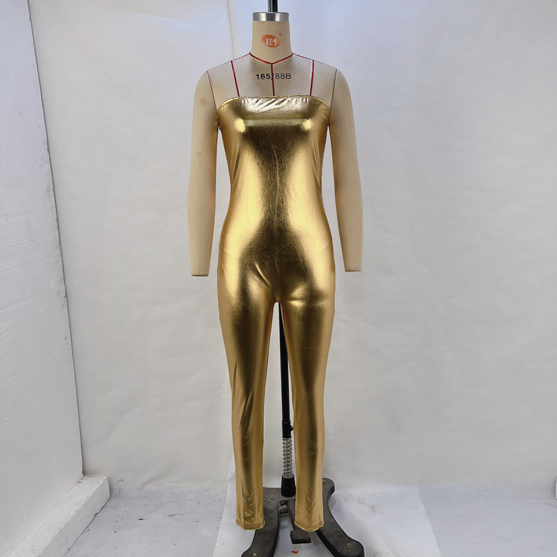 OM-2024 Fall/Winter Metallic Color Sexy Strapless Jumpsuit Long Pants Women's Jumpsuit